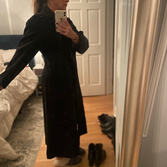 Black wool long waist cinch coat - Picture 2 of 7